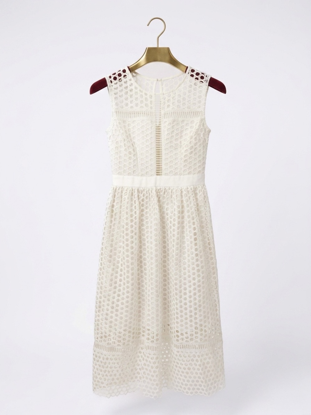 Ina White Sleeveless Eyelet Midi Dress